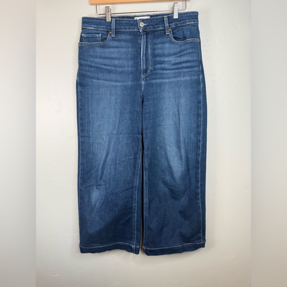 Paige Anessa Wide Leg Jeans Cropped Dark Denim Jean Size 32 - Picture 4 of 12
